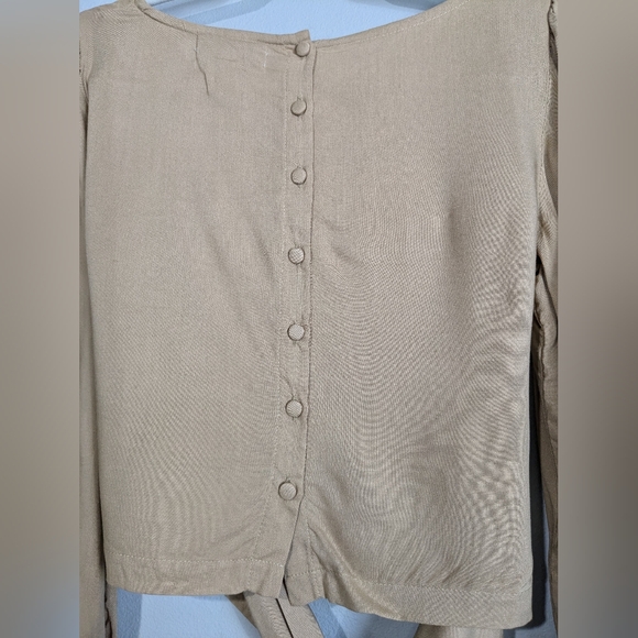 YIREH Embroidered Waist Tie Wrap Top Button Back Crop Popover Blouse S - Picture 10 of 10